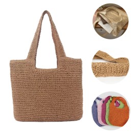 Women Straw Shoulder Bag Bucket Tote
