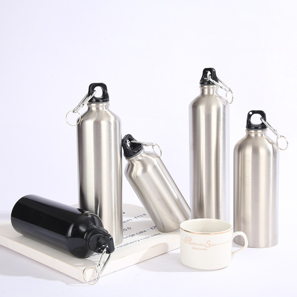 Single-wall stainless steel water bottle with carabiner